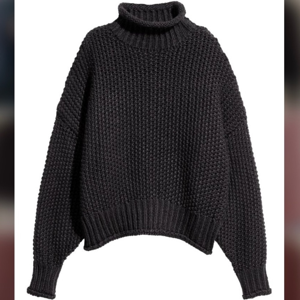 H&M black chunky oversized cowl neck knit sweater